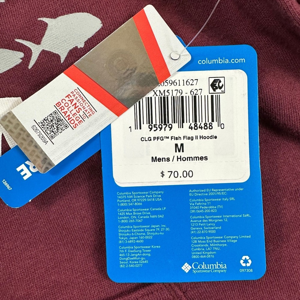 Columbia PFG Texas A&M Aggies Fish Flag Hoodie Mens Medium Maroon Pullover NEW - Picture 6 of 8